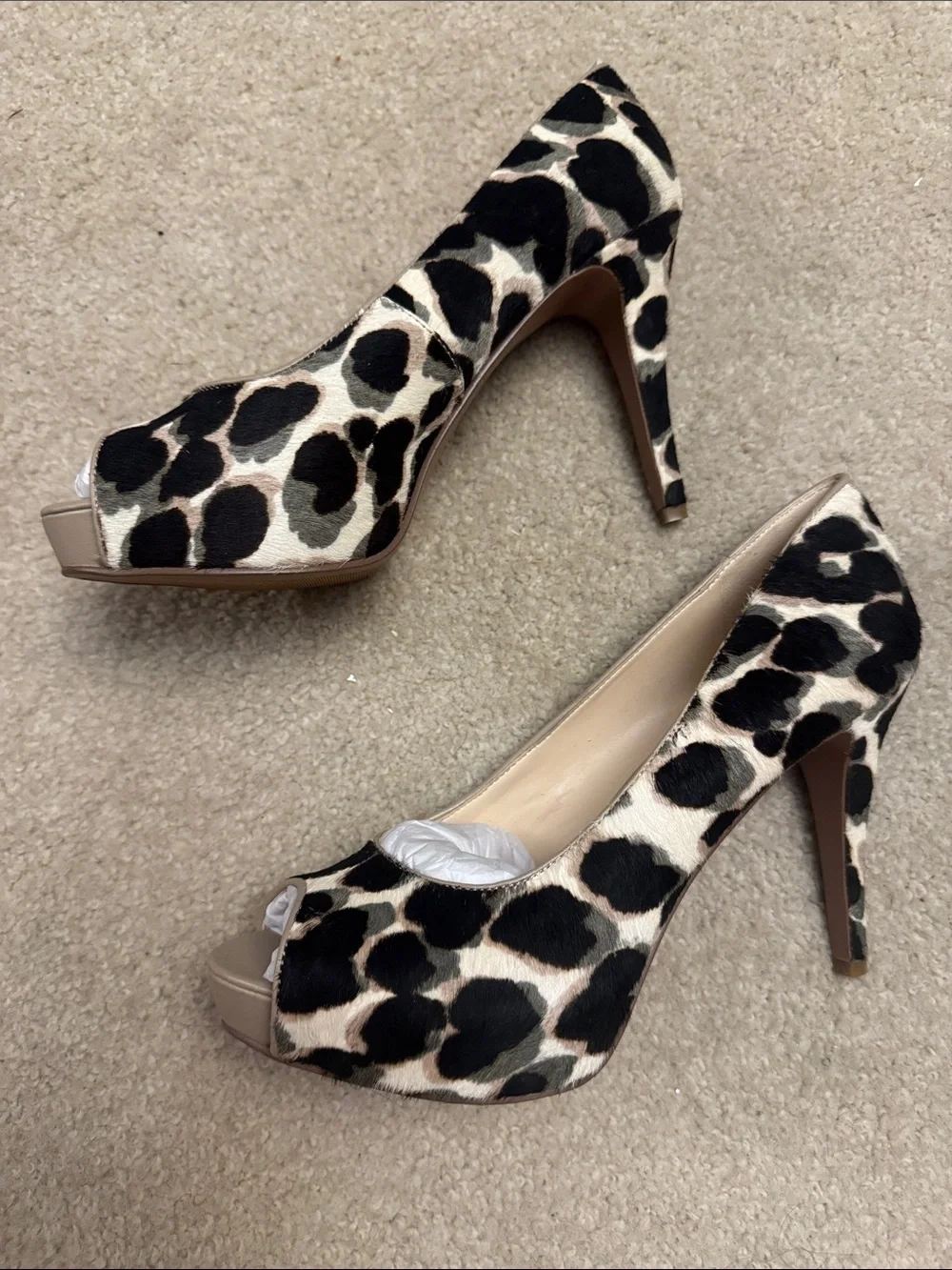 Nine West Leopard Peep-Toe Pumps - Black & Cream